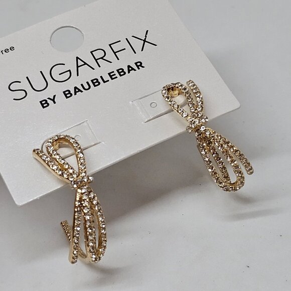 Sugarfix by BaubleBar Crystal Bow Hoop Earrings New Gold Tone - Picture 8 of 12